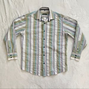 VISCONTI Mens Button Up Shirt Size Small Roll Tab Sleeves Mercerized Cotton